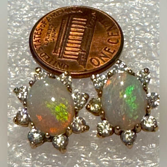 Natural opal & 14k gold earrings w/ cubic zirconia accents - Picture 6 of 8